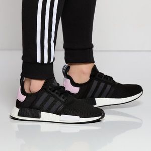 womens black and pink adidas nmd